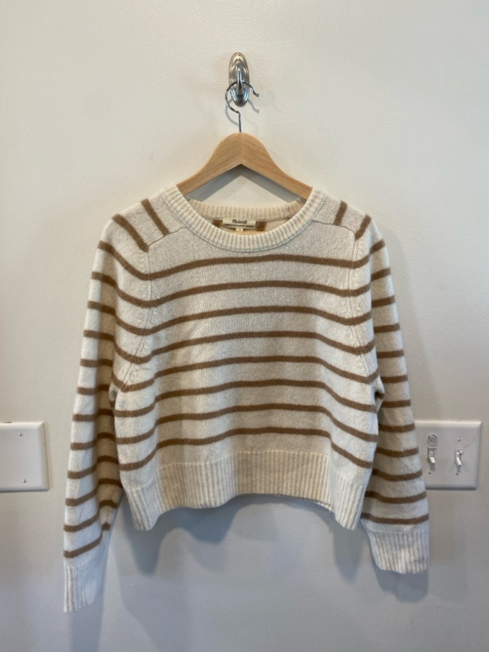 Madewell Womens Cashmere Crewneck Sweater in Stripe sz medium relaxed old money